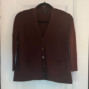 COS Merino Button-Up Boxy Cropped Cardigan Burgundy